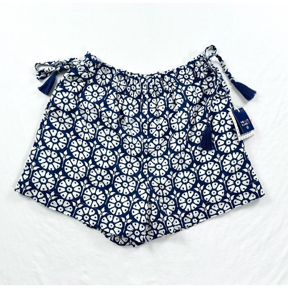 Roller Rabbit Side Tie Cotton Shorts Womens Small Blue Pull On Pockets Boho 4"